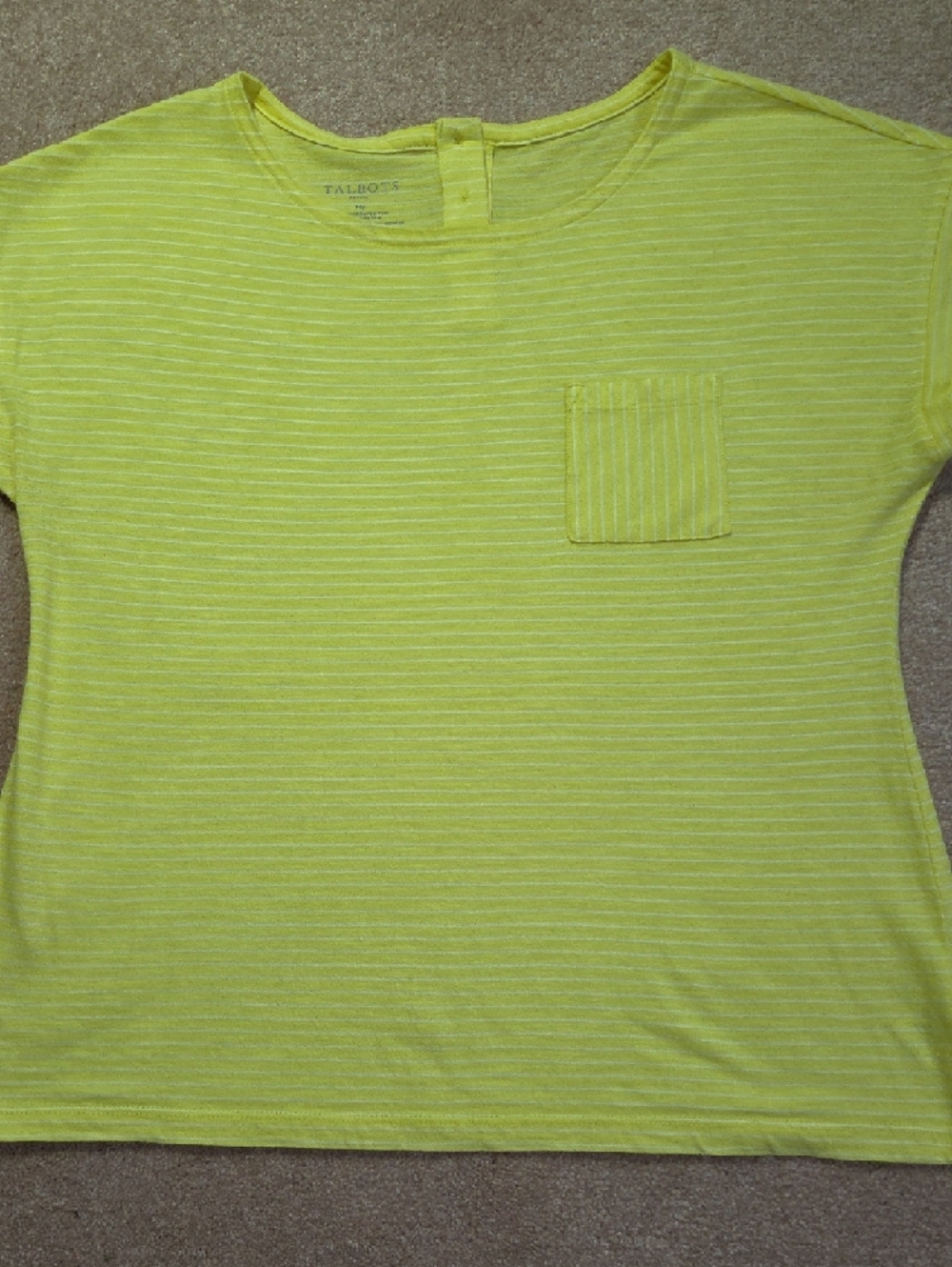 Talbots Lemon Yellow Striped Chest Pocket Tee
